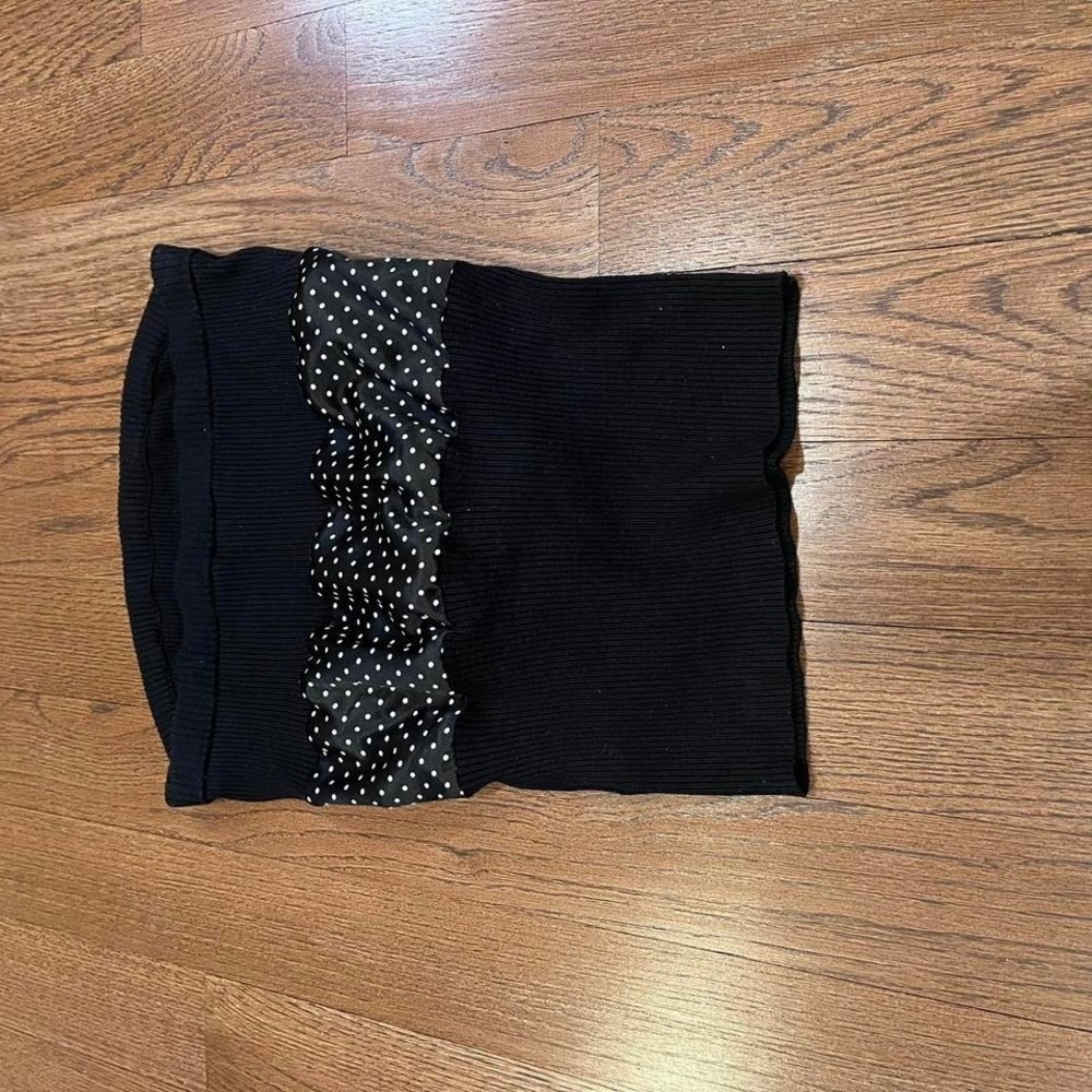 y2k black ribbed polka dot tie tube top large - Picture 7 of 7